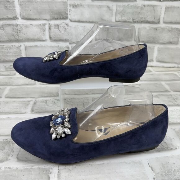Adrienne Vittadini Women's Size 8.5 Blue Suede Rhinestone Embellished Loafers - Picture 3 of 12